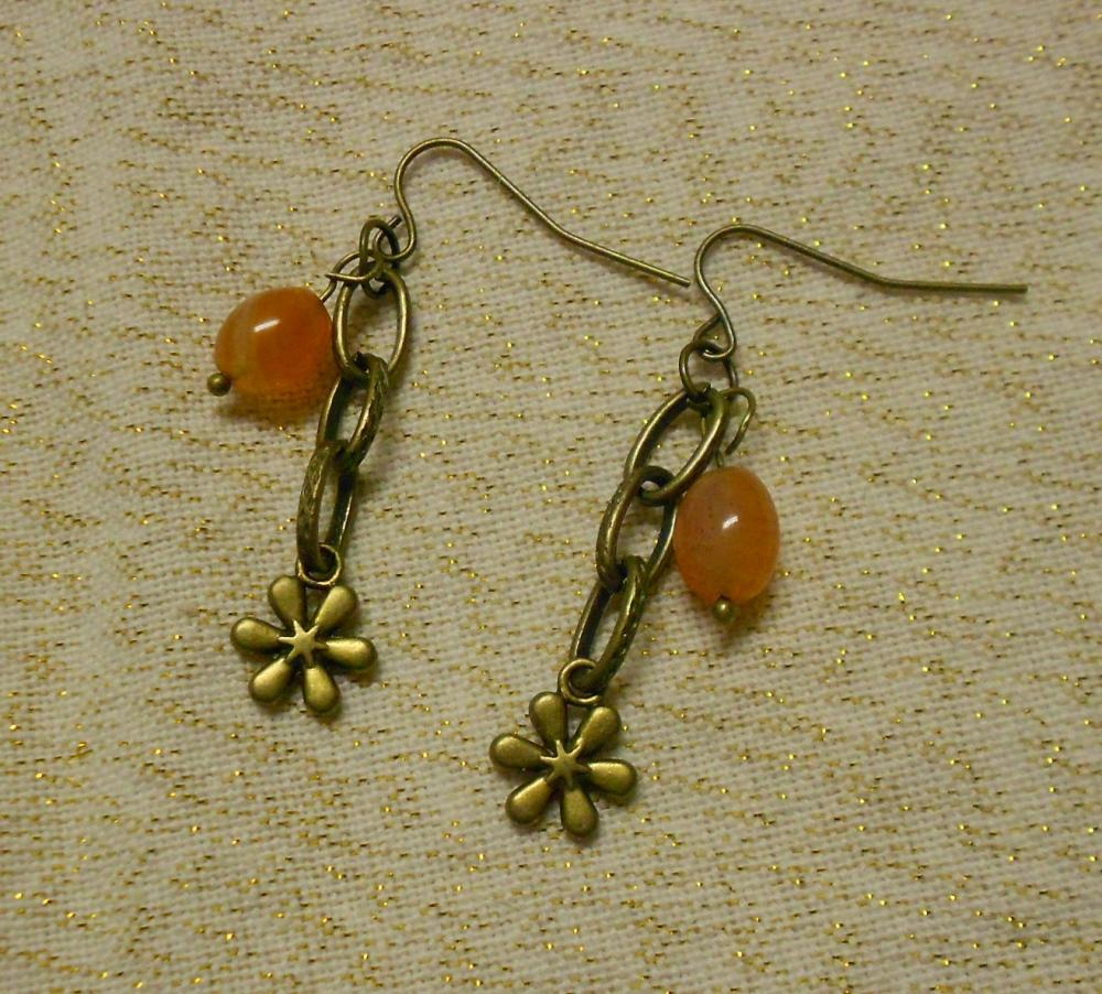 Carnelian Jelly Bean Chain Earrings