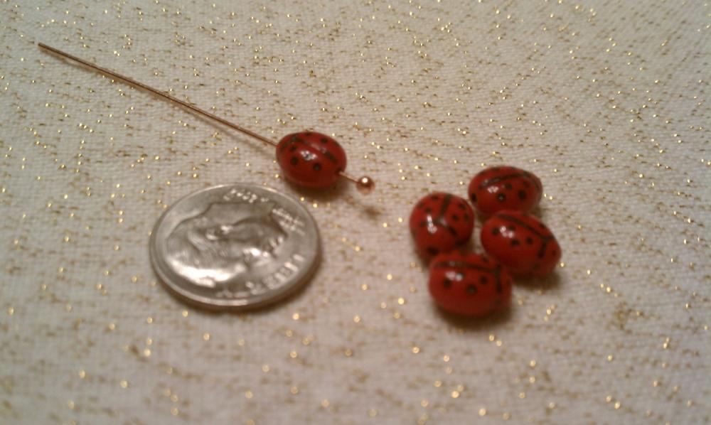 5 Adorable Czech Lady Bug Beads