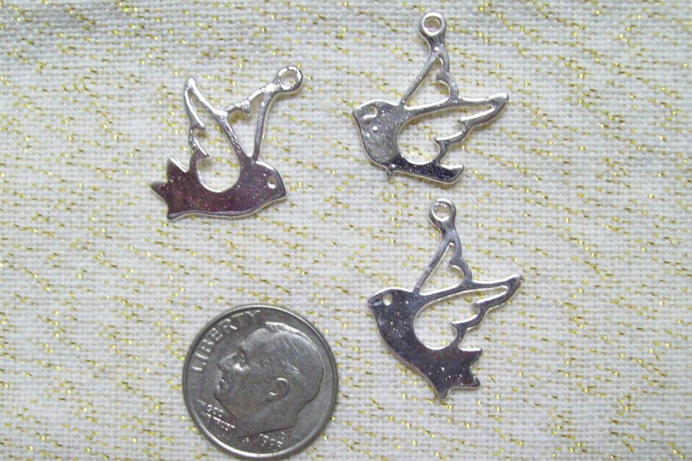Six Silver Bird Charms