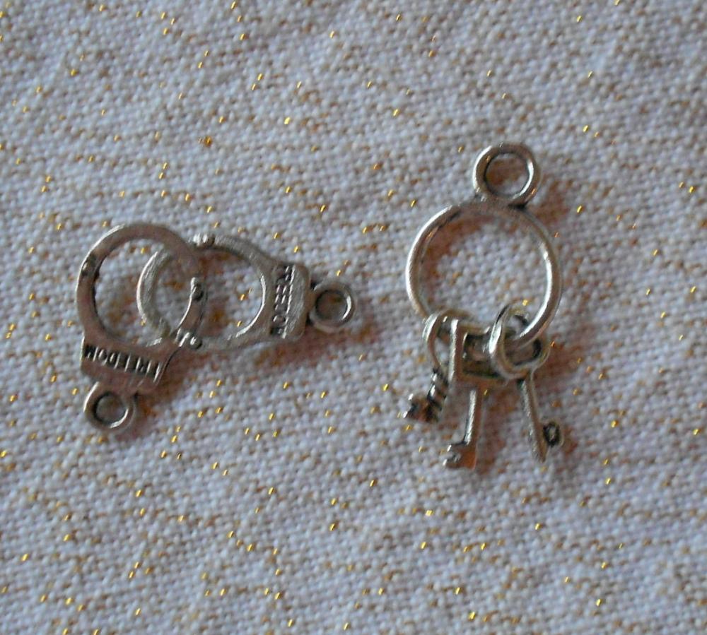 Mini Handcuffs and Jailers Key Ring Charms