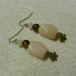 Pink Aventurine and Pink Opal Earrings in Bronze