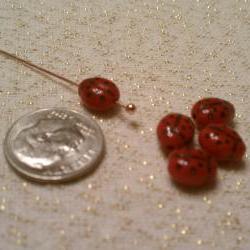 5 Adorable Czech Lady Bug Beads