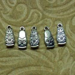 Five Matryoshka "Stacking Doll" Silver Charms with Two Free Earring Hooks